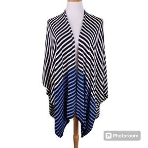 NWT Talbots Nautical Striped Blue White Cape Poncho Wrap Open Front